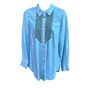 FOXCROFT washed denim-like tencel shirt, size 4, EUC